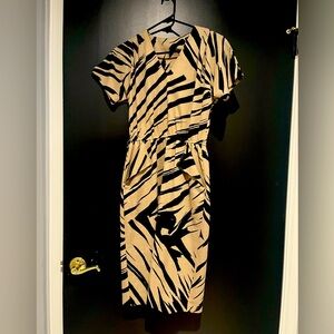 Vintage 80s Zebra Print Dress Cream and Black Size M